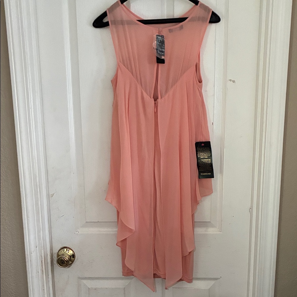 bebe Peach Asymmetrical Chiffon Dress